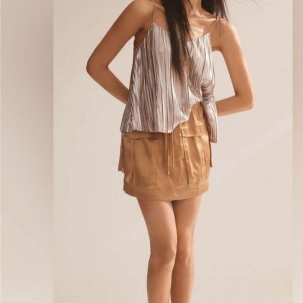 Anthropologie Love The Label Gold Cargo Satin Skirt